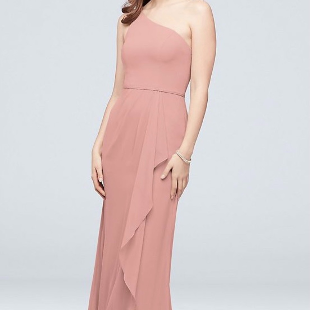 Davids Bridal One-Shoulder Chiffon Bridesmaid Dress with Cascade
